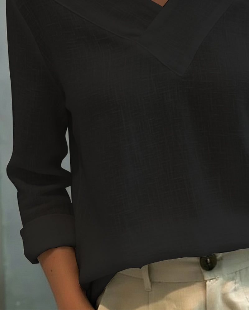 Aria | Off Shoulder Asymmetric V Neck Long Sleeve Relaxed Top