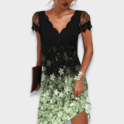 Katherine | Scalloped V Neck Lace Cap Sleeve Elegant Mini Dress