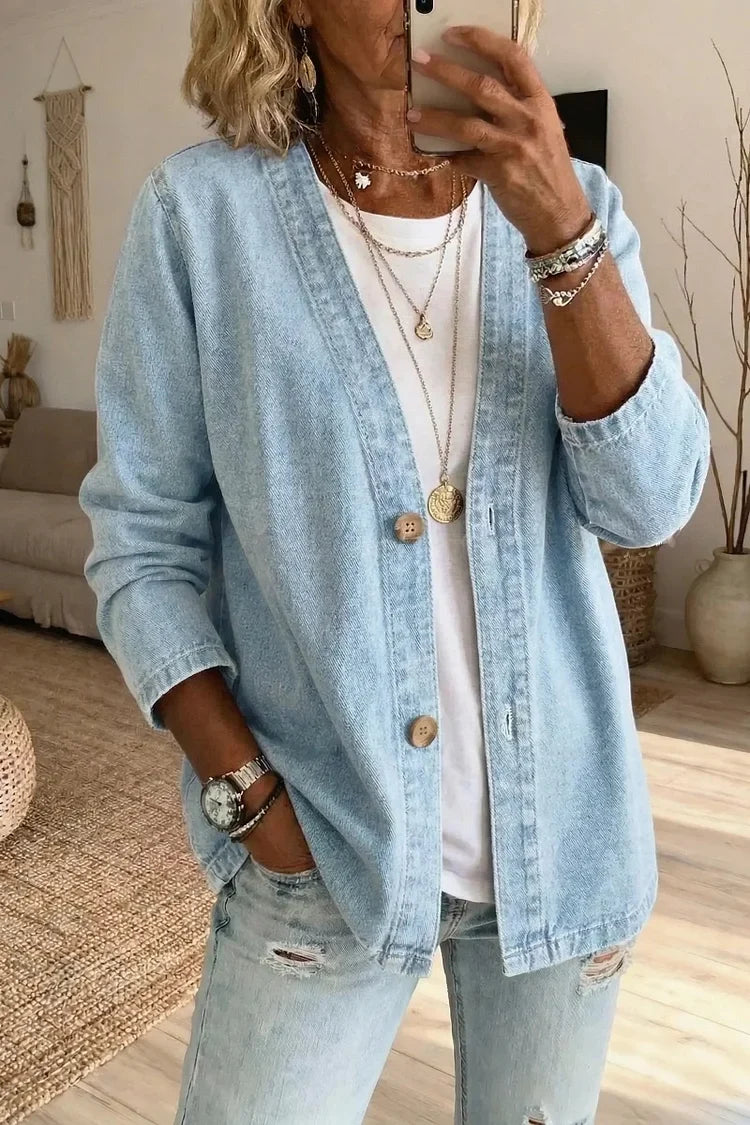 Marlowe | Women's Washed Denim Open-Front Cardigan Jacket