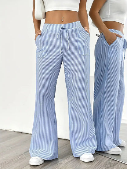 Marisol | Women's Wide Leg Striped Drawstring Beach Pants