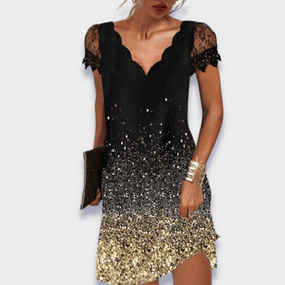 Katherine | Scalloped V Neck Lace Cap Sleeve Elegant Mini Dress