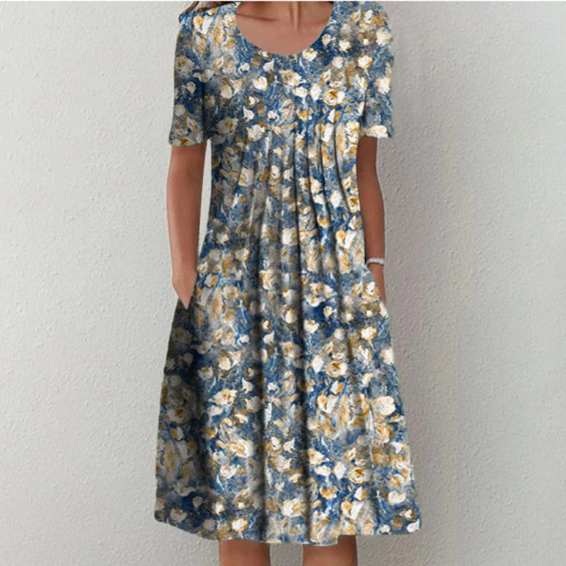 Poppy | Short Sleeve Floral Print Relaxed Casual Midi Dress