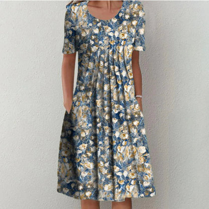 Poppy | Short Sleeve Floral Print Relaxed Casual Midi Dress