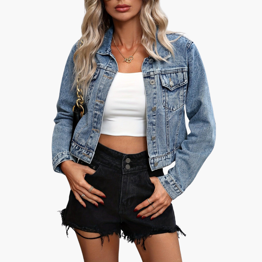 Marlowe | Women's Fitted Cropped Long Sleeve Denim Jacket