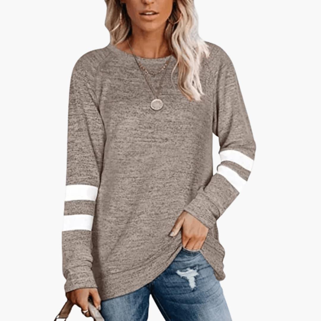 Sienna | Women's Long Sleeve Crew Neck Varsity Stripe Tunic Top