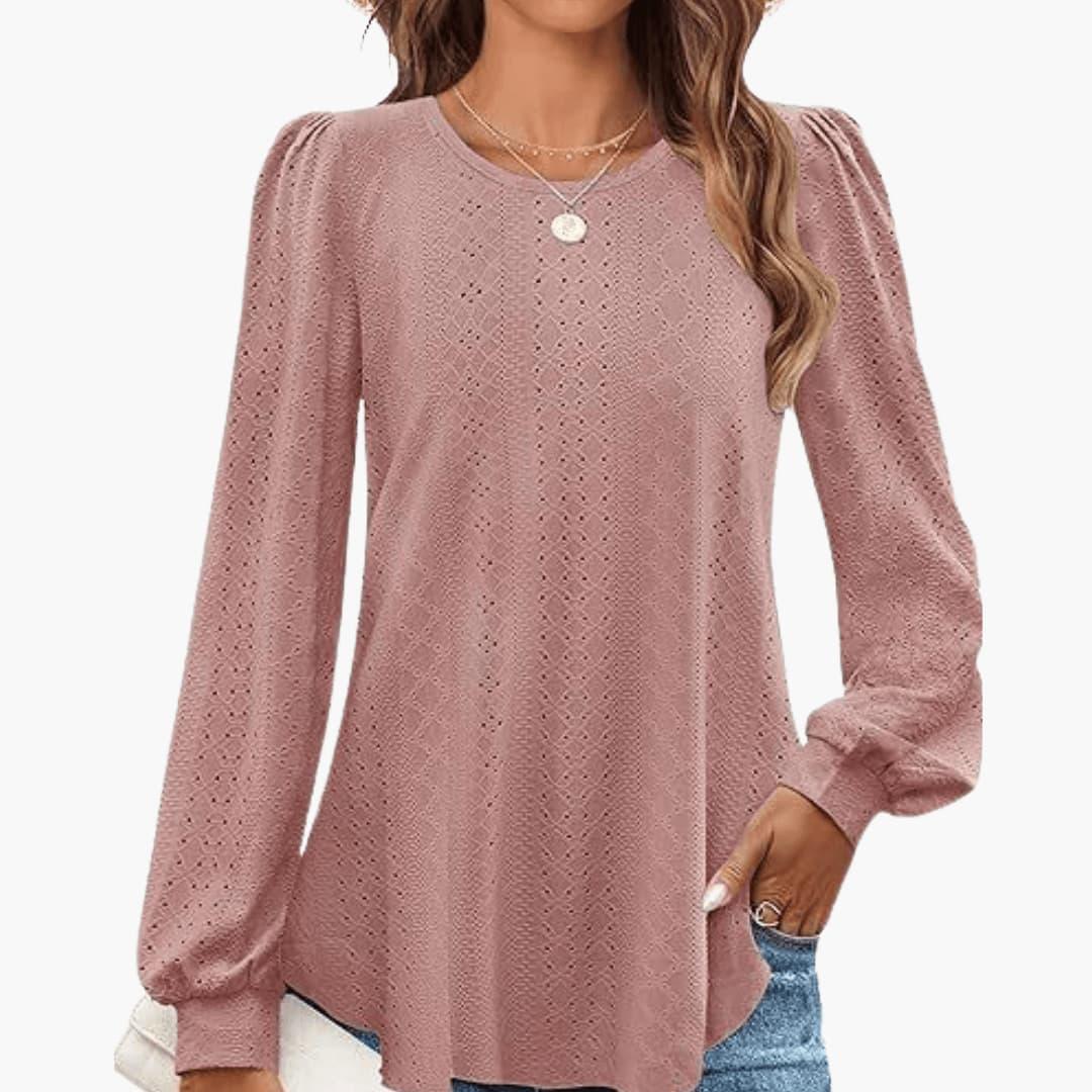 Marlowe | Women's Eyelet Lantern Sleeve Round Neck Top