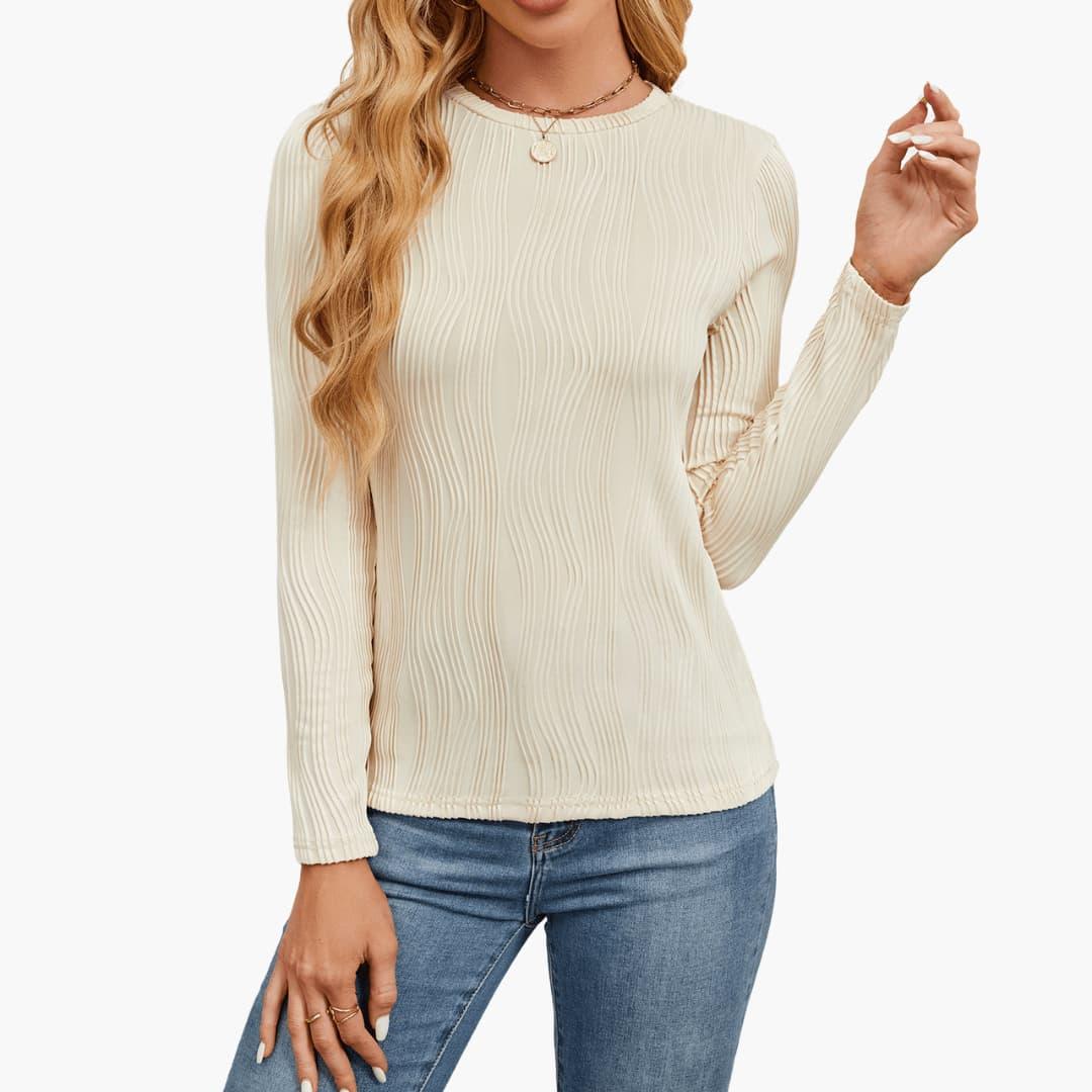 Isla | Women's Ribbed Textured Round Neck Long Sleeve Top