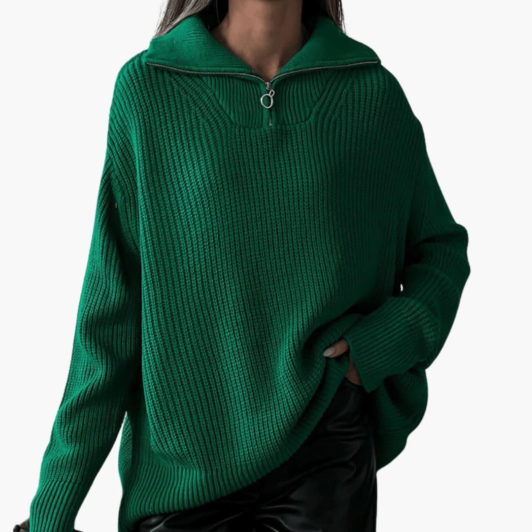 Elara | Women's Half-Zip Ribbed Knit Oversized Sweater