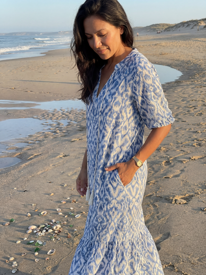 Jonah | Women's Coastal Ikat Print Midi Dress