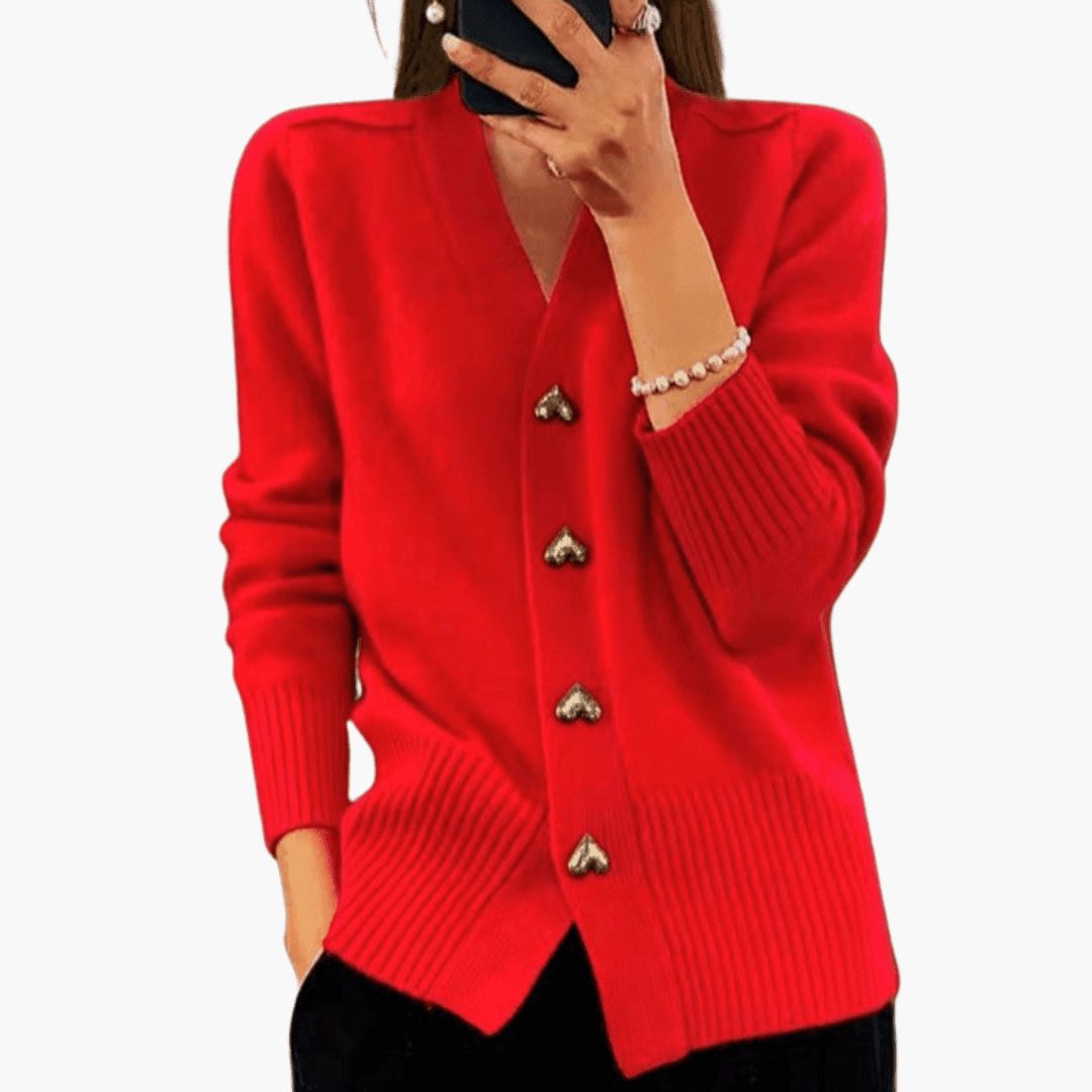 Elara | Women's Button-Up Knit Heart Button Cardigan