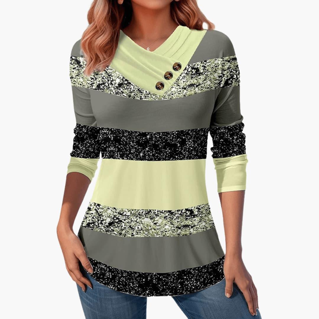 Marlowe | Women's Casual Colorblock Long Sleeve Button Detail Top