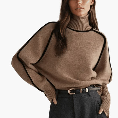 Marlowe | Women's Turtleneck Contrast Trim Relaxed Sweater