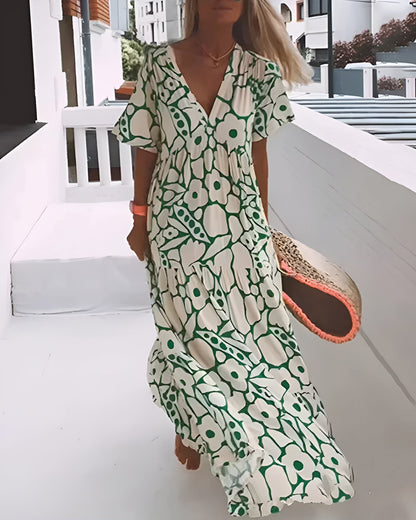 Daisy | Flutter Sleeve Floral V Neck Relaxed Boho Maxi Summer Dress