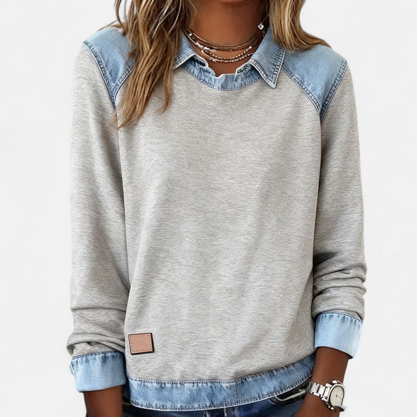 Marlowe | Women's Denim Contrast Colour Block Long Sleeve Sweatshirt