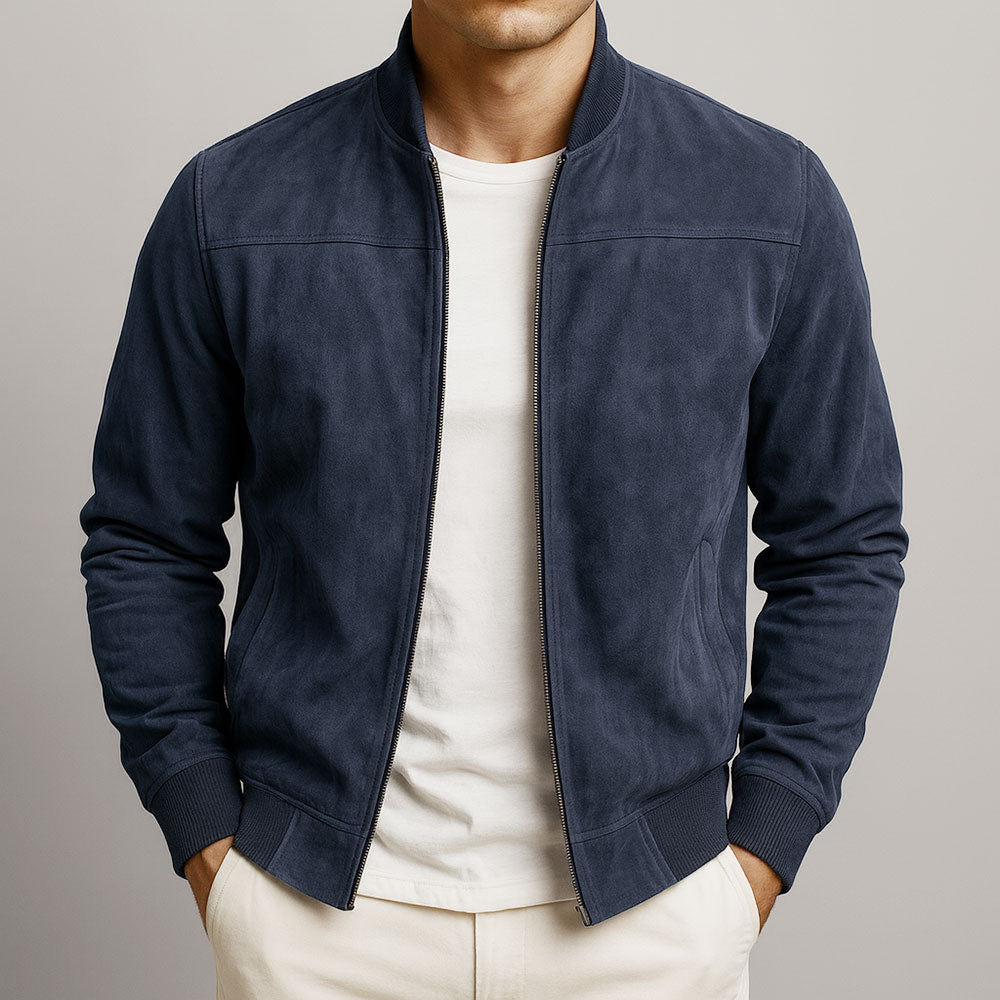 Callan | Men's Suede-Texture Zip-Up Bomber Jacket