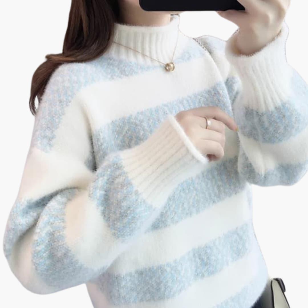 Elara | Women's Striped Mock Neck Cozy Knit Sweater