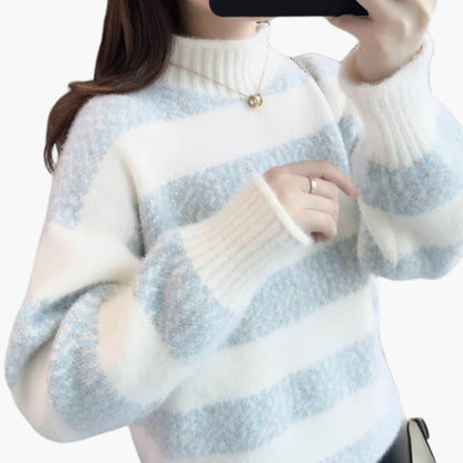Elara | Women's Striped Mock Neck Cozy Knit Sweater