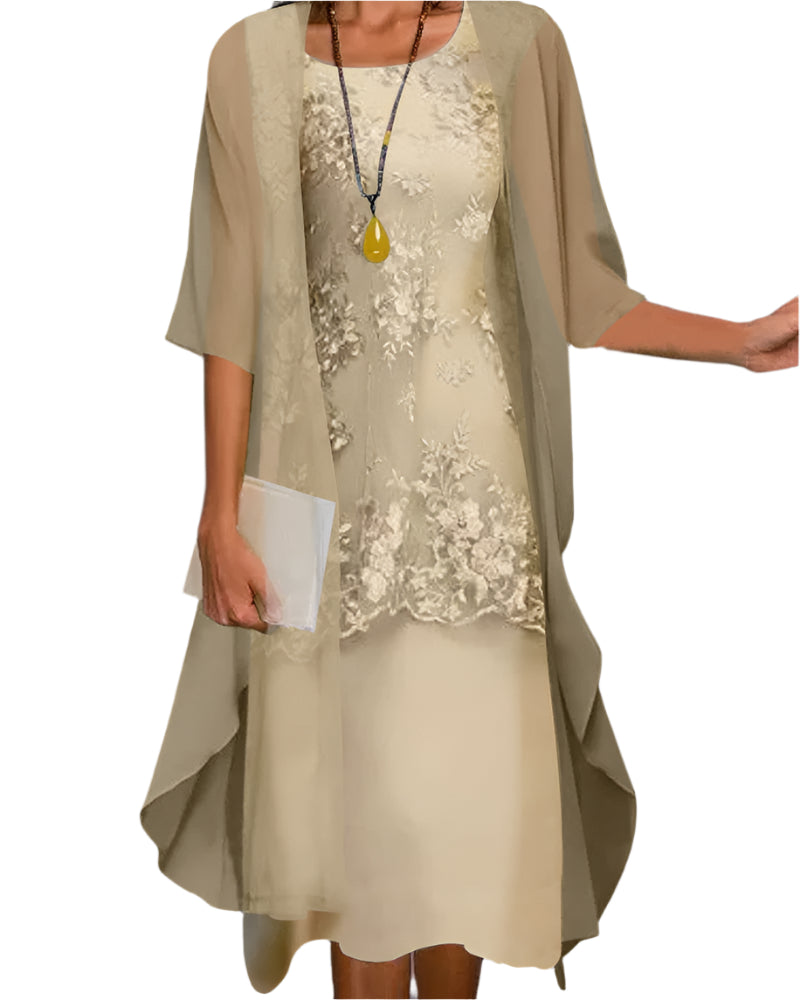Caroline | Layered Flowing Sleeve Relaxed Fit Midi Wedding Guest Dress