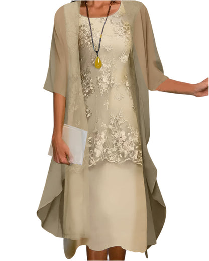Caroline | Layered Flowing Sleeve Relaxed Fit Midi Wedding Guest Dress