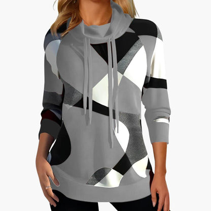 Marlowe | Women's Cowl Neck Color Block Drawstring Sweatshirt