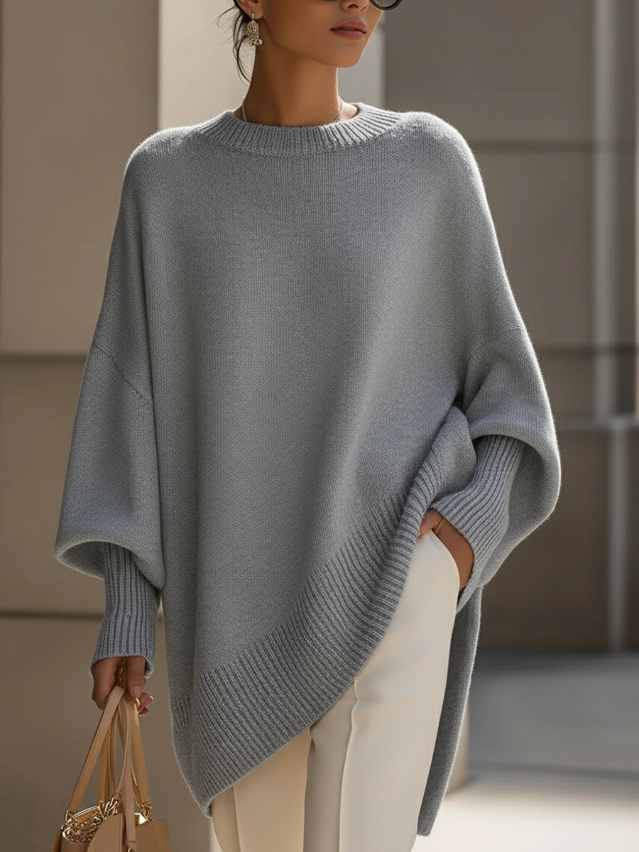 Rosalind | Women's Oversized Draped Asymmetric Knit Poncho Sweater