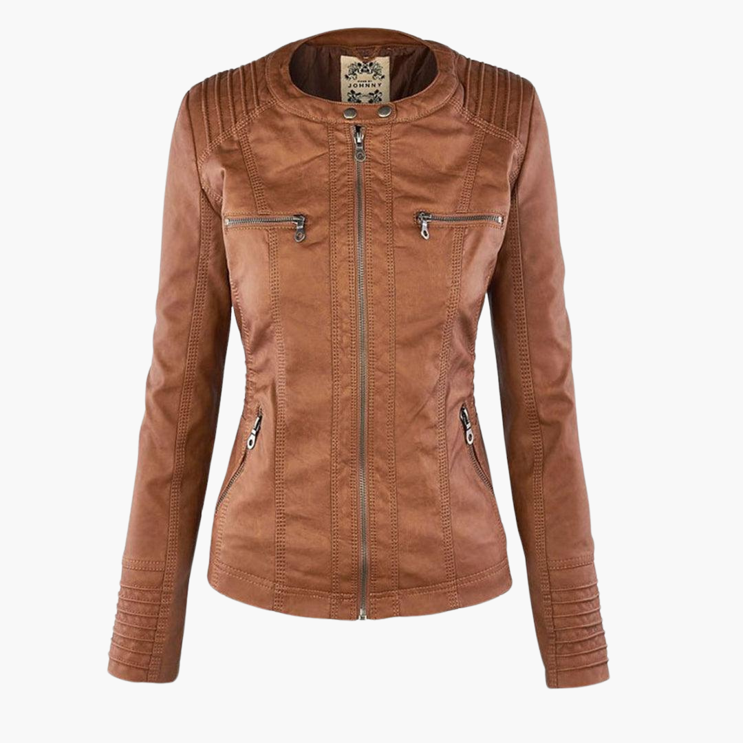 Harlow | Women's Faux Leather Hooded Zip-Up Moto Jacket