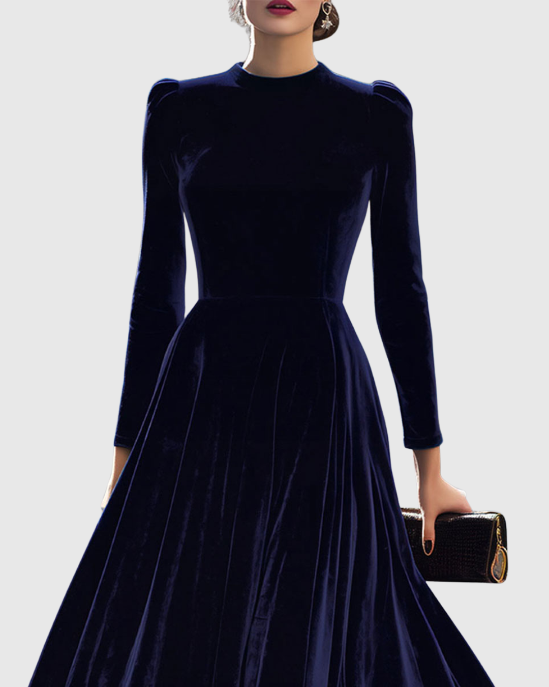 Sibella | Long Sleeve Velvet A-Line Midi Elegant Formal Dress