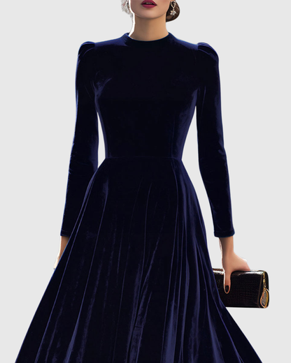 Sibella | Long Sleeve Velvet A-Line Midi Elegant Formal Dress
