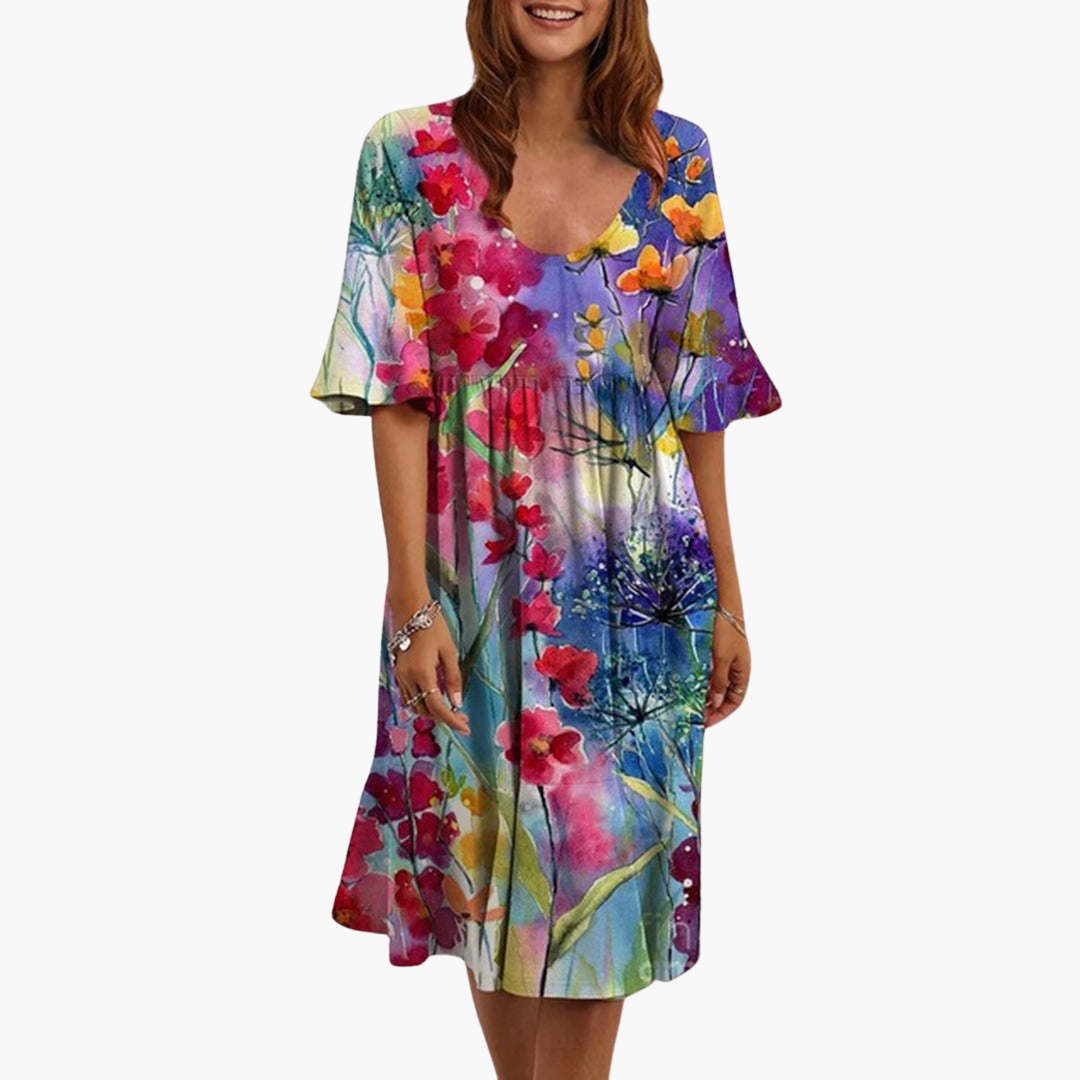 Marigold | Women's Boho Floral Flutter Sleeve Midi Dress