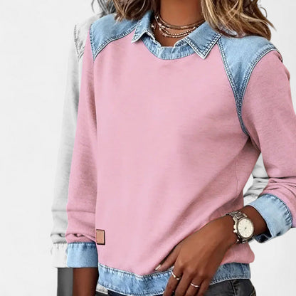 Marlowe | Women's Denim Contrast Colour Block Long Sleeve Sweatshirt