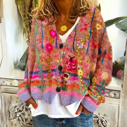 Odalind | Women's Bohemian Floral Embroidered Knit Cardigan