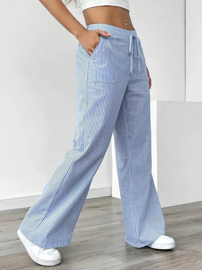 Marisol | Women's Wide Leg Striped Drawstring Beach Pants
