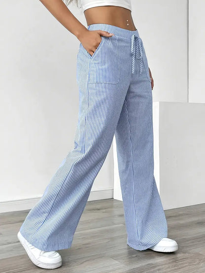 Marisol | Women's Wide Leg Striped Drawstring Beach Pants