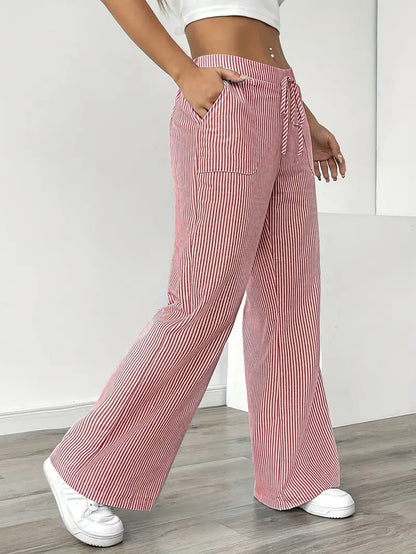 Marisol | Women's Wide Leg Striped Drawstring Beach Pants