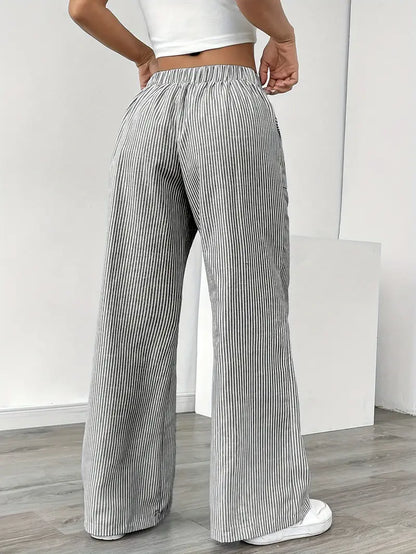 Marisol | Women's Wide Leg Striped Drawstring Beach Pants
