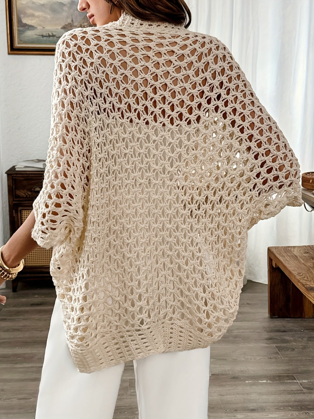 Marlowe | Women's Open-Front Crochet Knit Batwing Cardigan