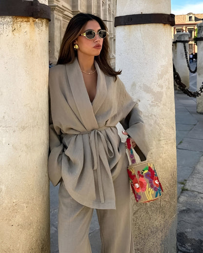 Delara | Women's Belted Kimono Wide Leg Two-Piece Set