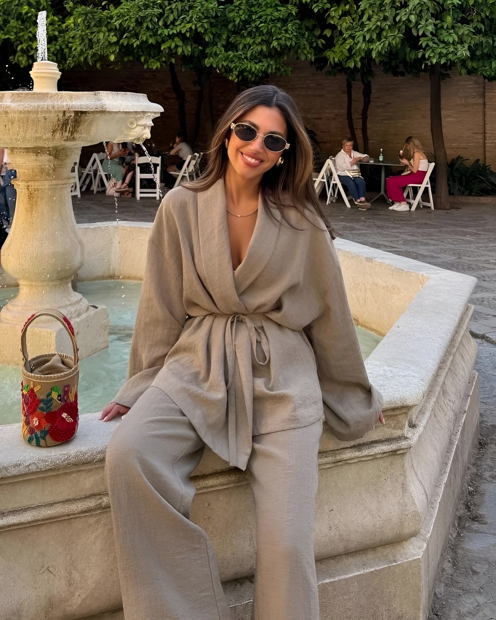 Delara | Women's Belted Kimono Wide Leg Two-Piece Set