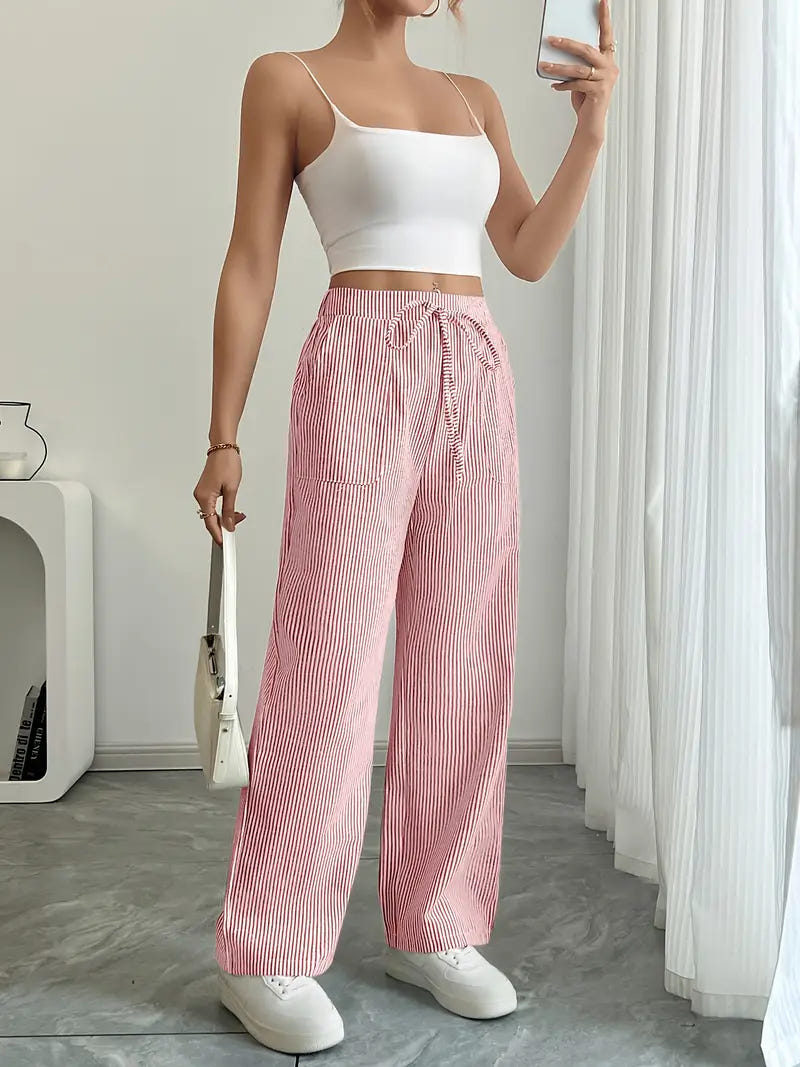 Marisol | Women's Wide Leg Striped Drawstring Beach Pants