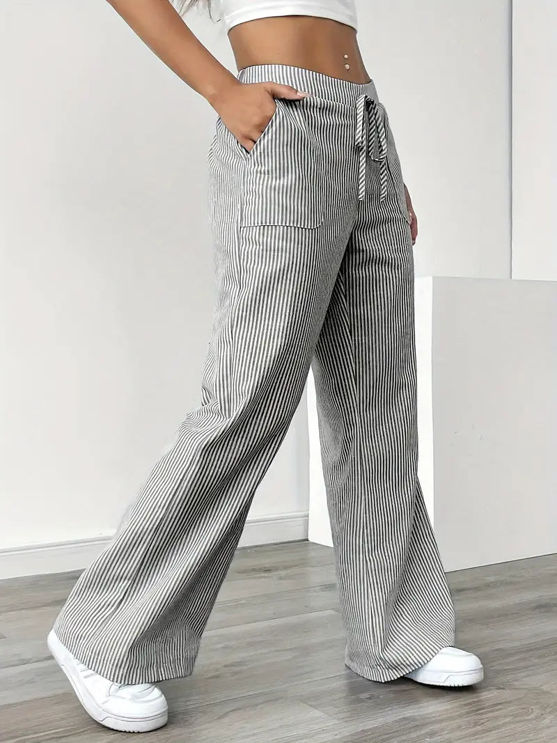 Marisol | Women's Wide Leg Striped Drawstring Beach Pants