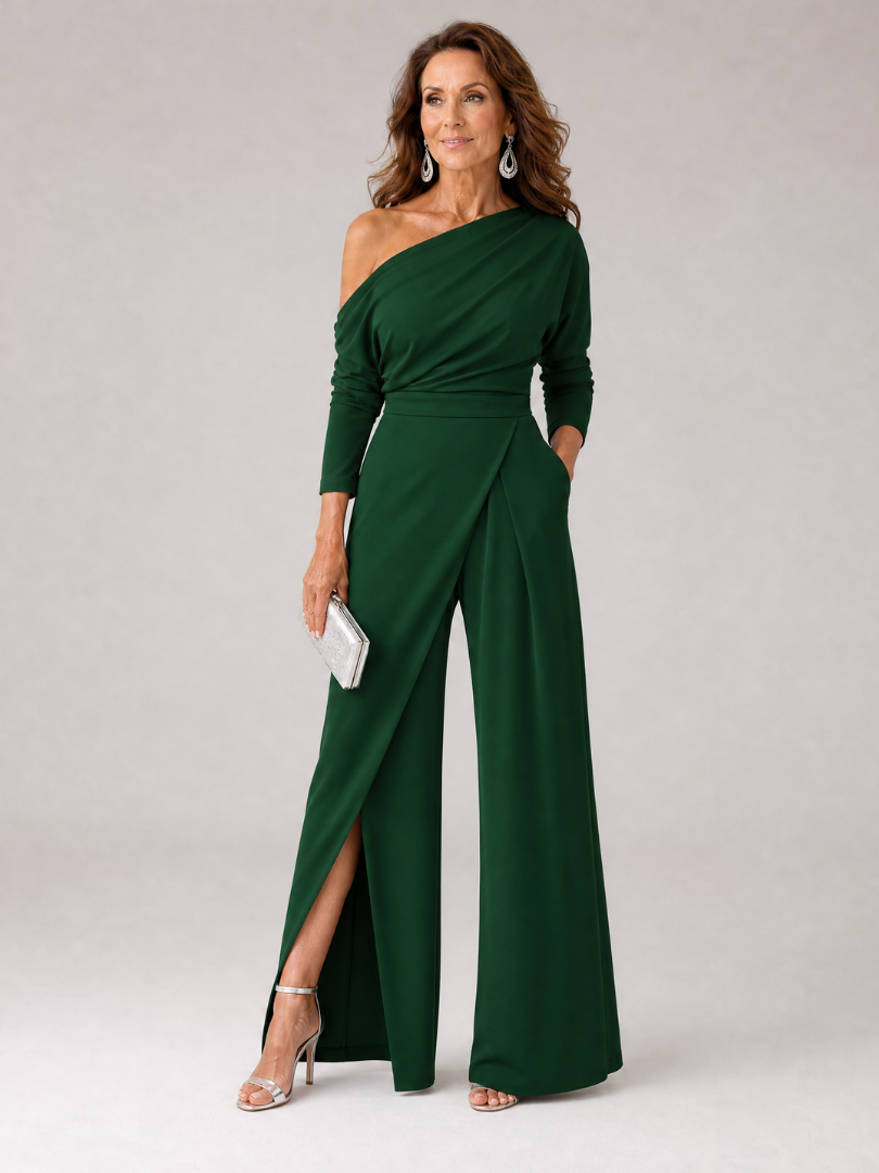 Emily | Women's One Shoulder Wide Leg Draped Jumpsuit