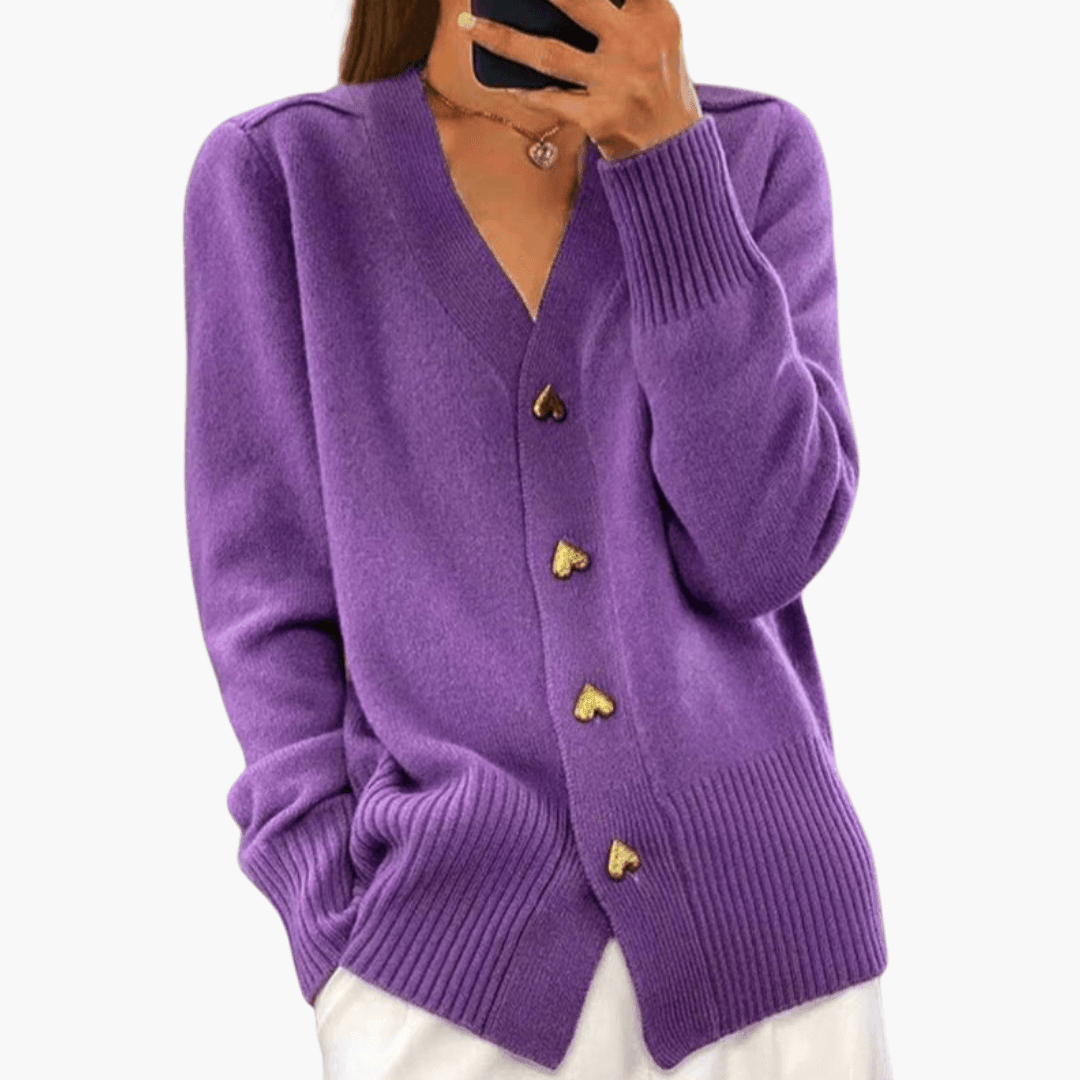 Elara | Women's Button-Up Knit Heart Button Cardigan