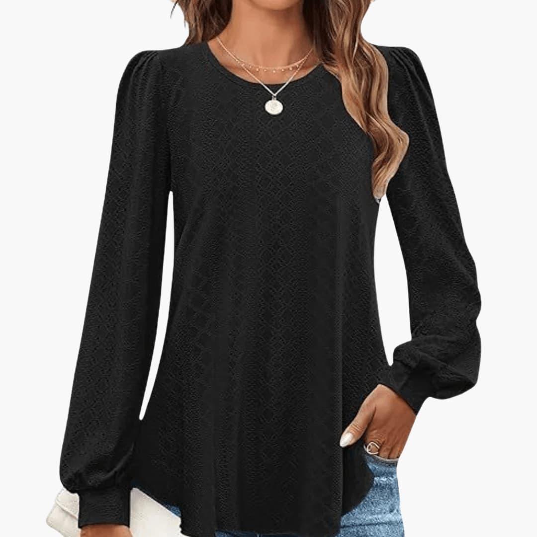 Marlowe | Women's Eyelet Lantern Sleeve Round Neck Top