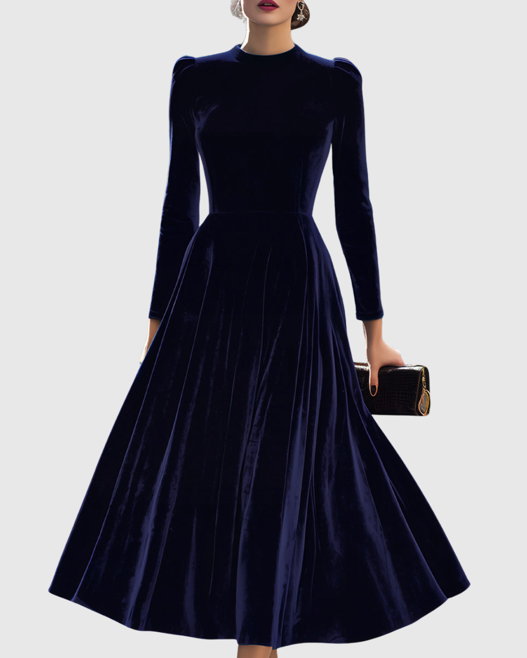 Sibella | Long Sleeve Velvet A-Line Midi Elegant Formal Dress