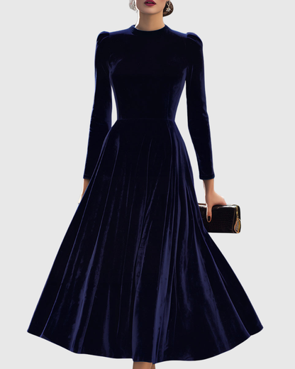 Sibella | Long Sleeve Velvet A-Line Midi Elegant Formal Dress