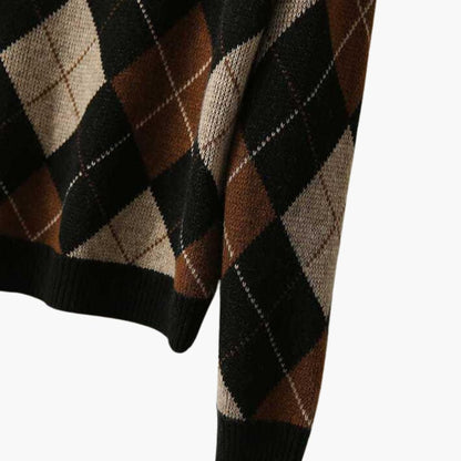 Marlowe | Women's Argyle Knit Round Neck Sweater
