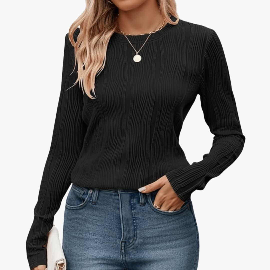 Isla | Women's Ribbed Textured Round Neck Long Sleeve Top
