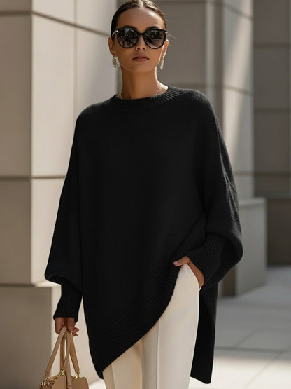 Rosalind | Women's Oversized Draped Asymmetric Knit Poncho Sweater