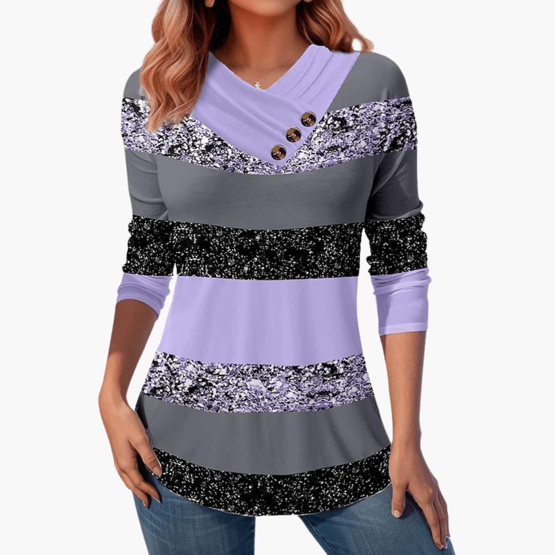 Marlowe | Women's Casual Colorblock Long Sleeve Button Detail Top