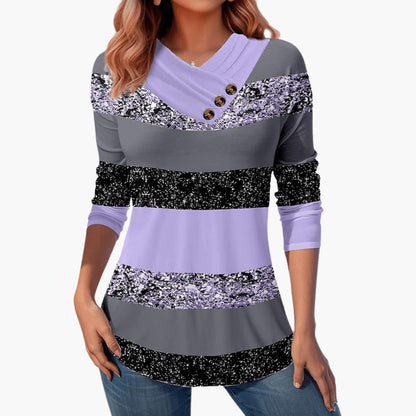 Marlowe | Women's Casual Colorblock Long Sleeve Button Detail Top